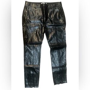 ZARA Women's Faux Leather Croco Animal Effect Trousers Pants Black Size XL